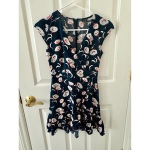 J Crew 00 navy floral faux wrap dress